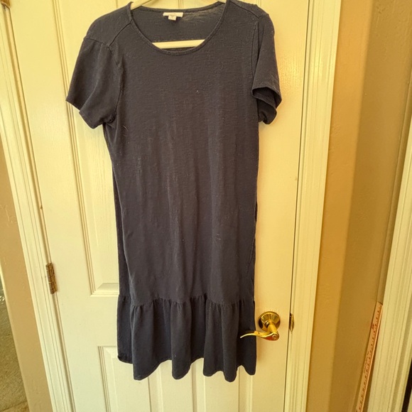 Eileen Fisher Dresses & Skirts - Eileen Fisher Blue Ruffled Short Sleeve Midi Dress Cotton Blend Women’s Small